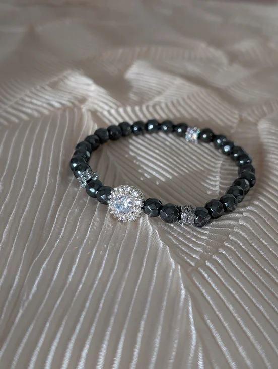 Hematite Bracelet With Cubic Zirconia Accents - Picture 6 of 6